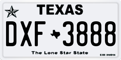 TX license plate DXF3888