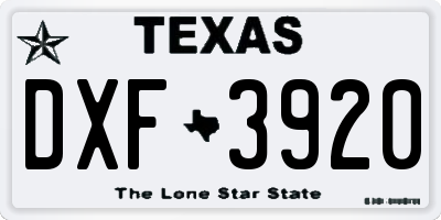 TX license plate DXF3920