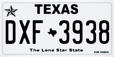 TX license plate DXF3938