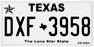 TX license plate DXF3958