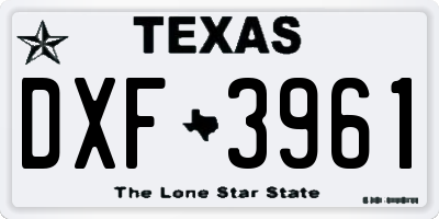 TX license plate DXF3961