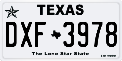 TX license plate DXF3978