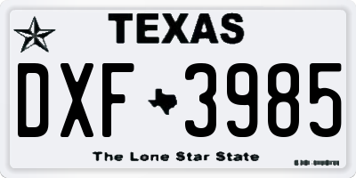 TX license plate DXF3985