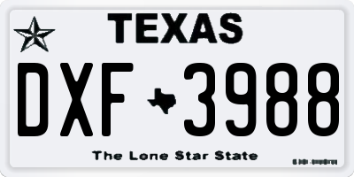 TX license plate DXF3988