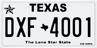 TX license plate DXF4001