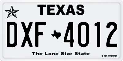 TX license plate DXF4012