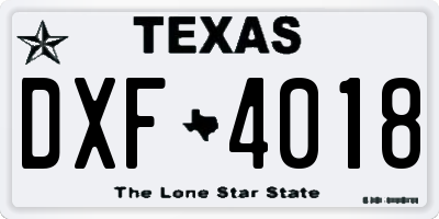 TX license plate DXF4018