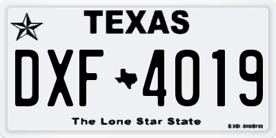 TX license plate DXF4019