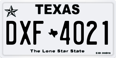 TX license plate DXF4021