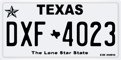 TX license plate DXF4023