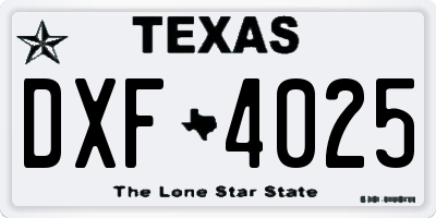 TX license plate DXF4025