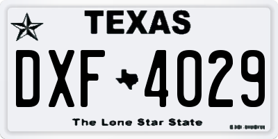 TX license plate DXF4029