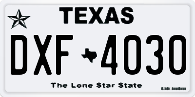 TX license plate DXF4030