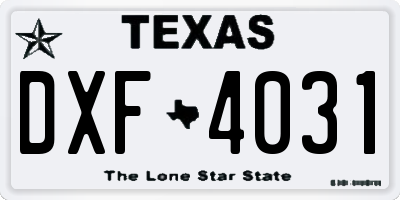 TX license plate DXF4031