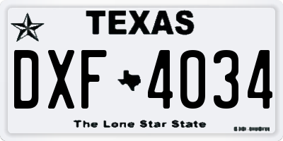 TX license plate DXF4034