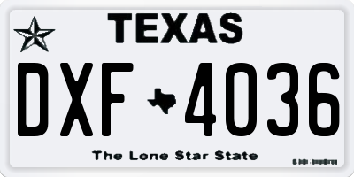TX license plate DXF4036