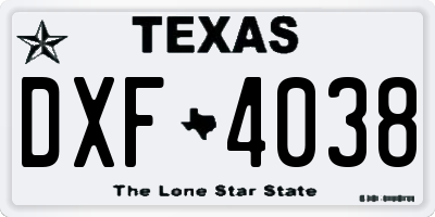 TX license plate DXF4038