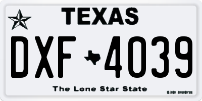 TX license plate DXF4039