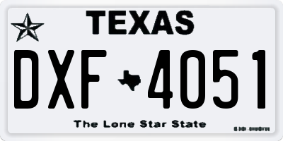 TX license plate DXF4051