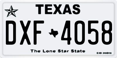TX license plate DXF4058