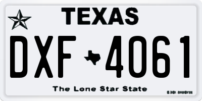 TX license plate DXF4061