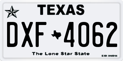 TX license plate DXF4062