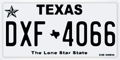TX license plate DXF4066