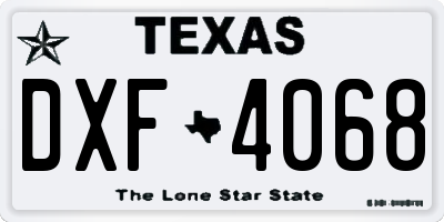 TX license plate DXF4068