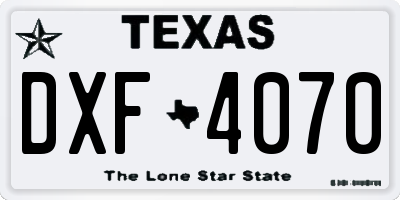 TX license plate DXF4070