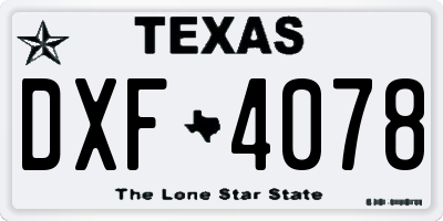 TX license plate DXF4078