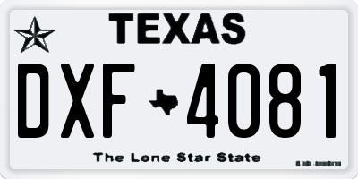 TX license plate DXF4081