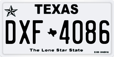 TX license plate DXF4086