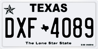 TX license plate DXF4089