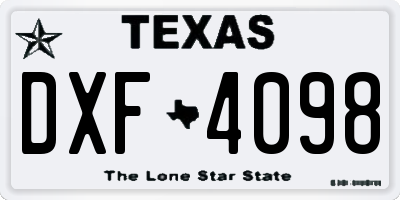 TX license plate DXF4098