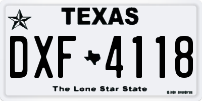 TX license plate DXF4118