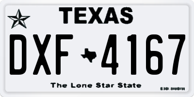 TX license plate DXF4167