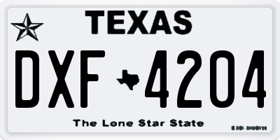 TX license plate DXF4204