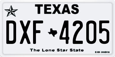 TX license plate DXF4205