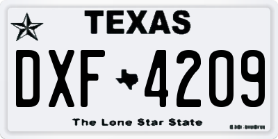 TX license plate DXF4209