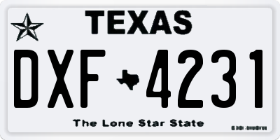 TX license plate DXF4231