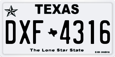 TX license plate DXF4316
