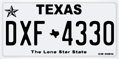 TX license plate DXF4330