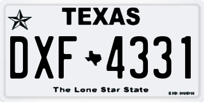 TX license plate DXF4331