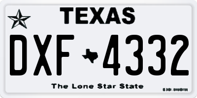 TX license plate DXF4332