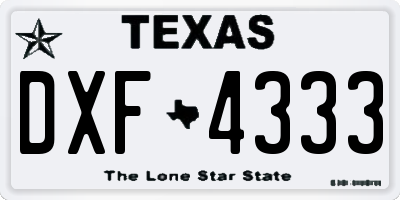 TX license plate DXF4333