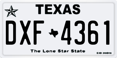 TX license plate DXF4361