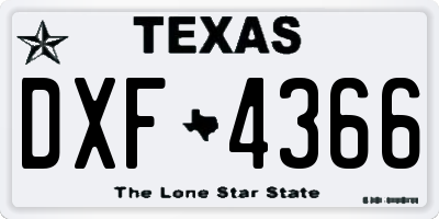 TX license plate DXF4366