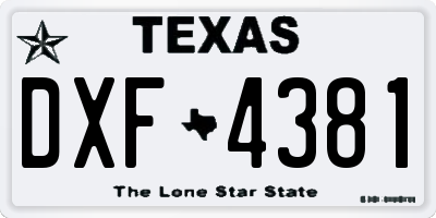 TX license plate DXF4381