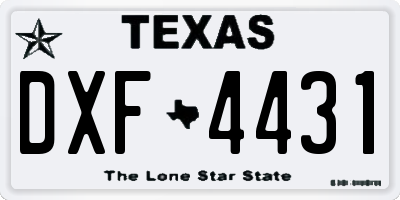 TX license plate DXF4431