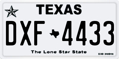 TX license plate DXF4433